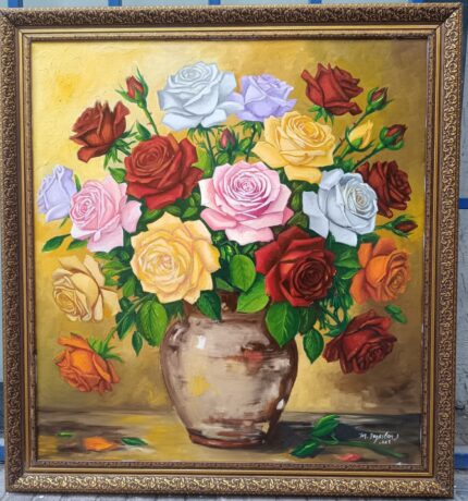 Vazoda Çiçekler Yağlıboya Tablo